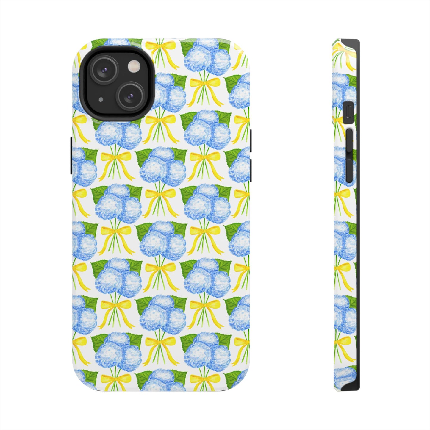 Blue Hydrangea Bouquets with Yellow Bow Ribbon Watercolor Illustrated Patterned Tough Phone Case | Various Models