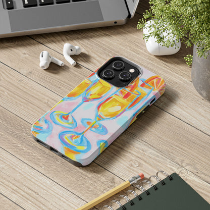 Pink Orange Mimosas Blue Champagne Flutes Abstract Acrylic Tough Phone Case | Various Models