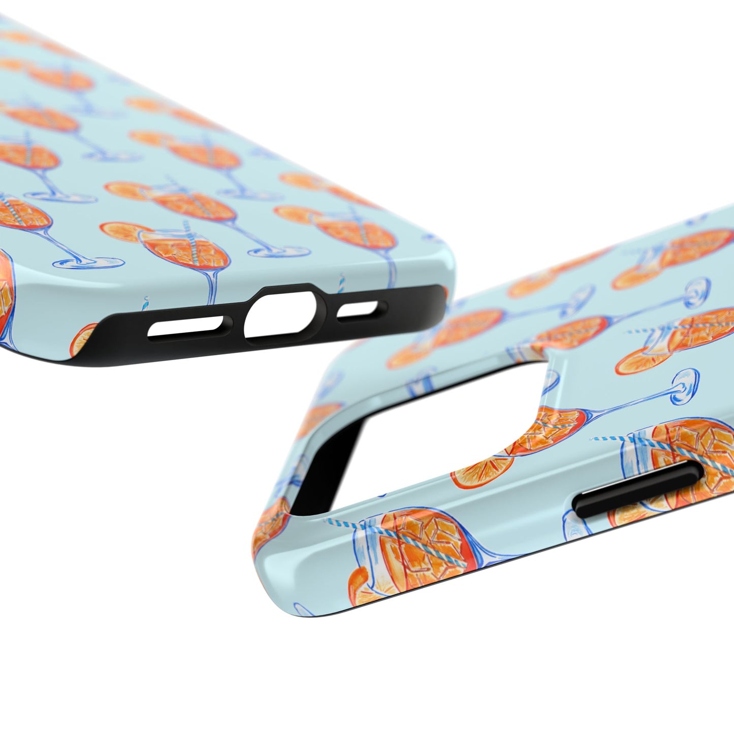 Orange & Blue Aperol Spritz Watercolor Pattern Turquoise Phone Case | Various Models