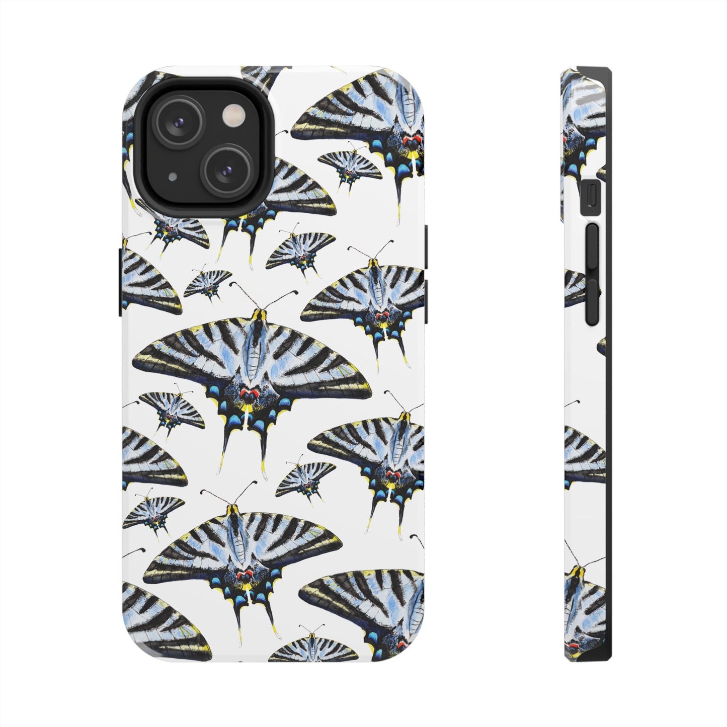 Light Blue Swallowtail Butterflies Watercolor Illustrated Pale Blue Tough Phone Case | Various Models iPhone 14