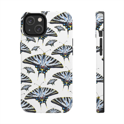 Light Blue Swallowtail Butterflies Watercolor Illustrated Pale Blue Tough Phone Case | Various Models iPhone 14
