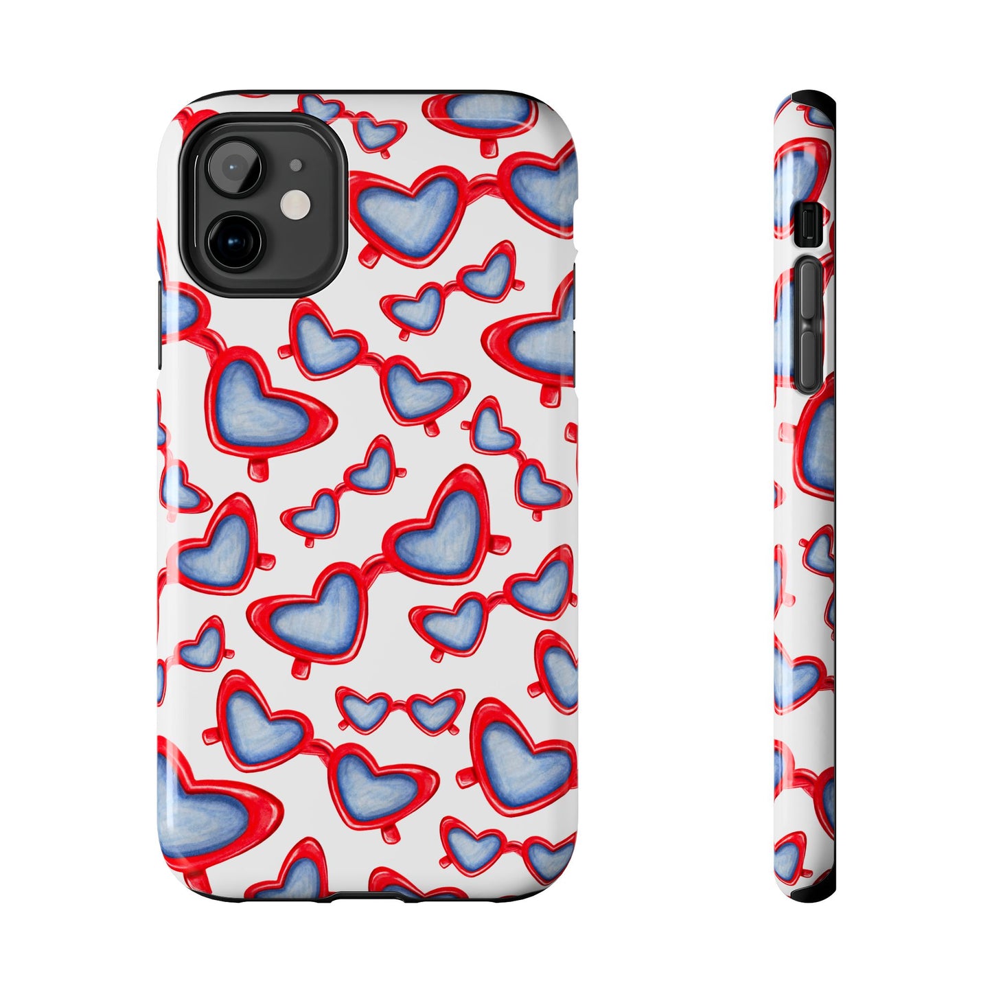 Red, White, & Blue Heart Shaped Watercolor Sunglasses Tossed Pattern Tough Phone Cases