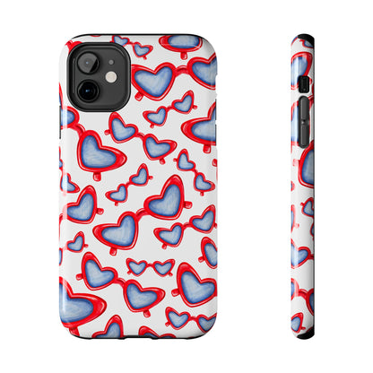 Red, White, & Blue Heart Shaped Watercolor Sunglasses Tossed Pattern Tough Phone Cases