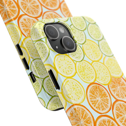 Ombré Citrus Grapefruit, Oranges, Lemons, & Limes Watercolor Illustrated Light Blue Tough Phone Case | Various Models Available