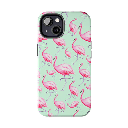 Pink Flamingos Watercolor Illustrated Tossed Pattern Green Phone Case | Various Models