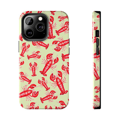 Red Lobster Watercolor Illustrated Tossed Pattern Light Yellow Tough Phone Case | Various Models