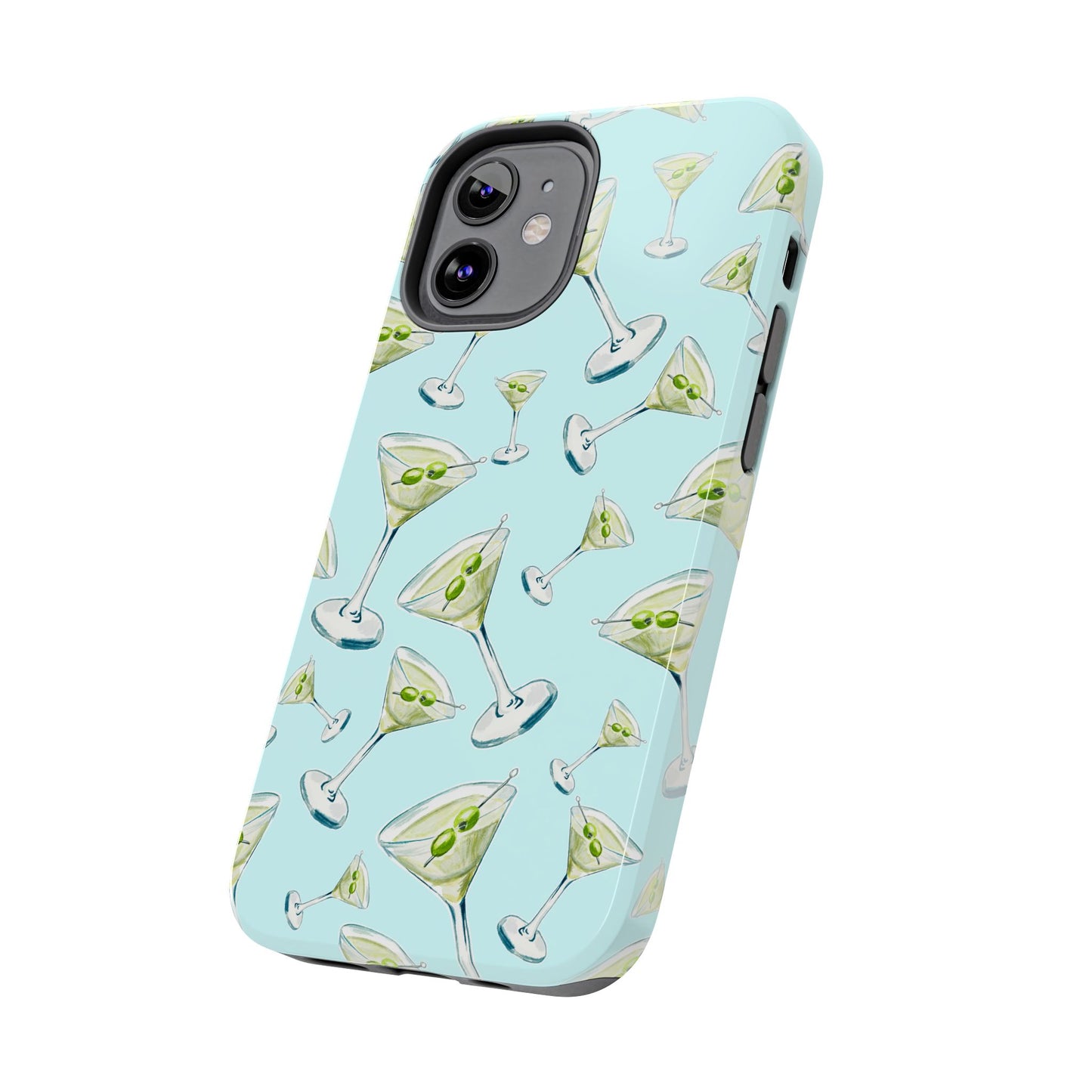 Watercolor Blue and Green Martinis Tossed Illustrated Pattern Turquoise Blue Tough Phone Case | Various Models