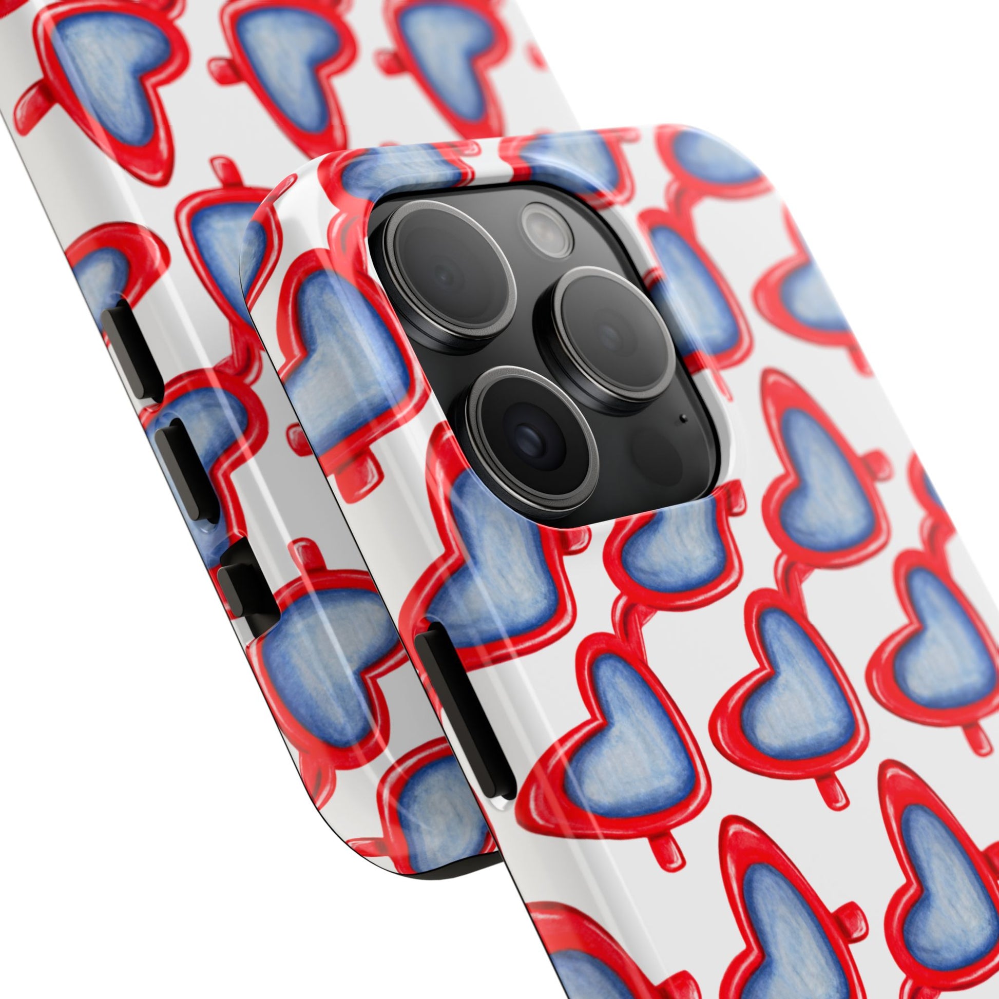 Red Heart Shaped Sunglasses Watercolor Illustrated Tough Phone Case | Various Models