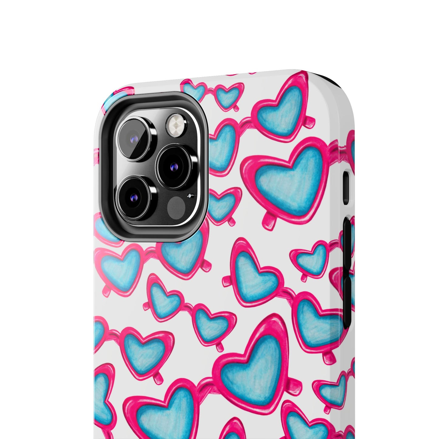Pink & Blue Heart Shaped Sunglasses Watercolor Illustrated Tossed Pattern Tough Case | Various Models