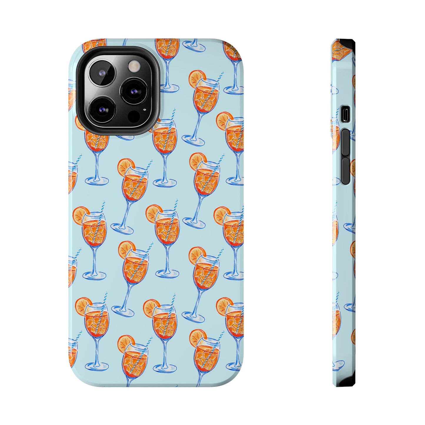 Orange & Blue Aperol Spritz Watercolor Pattern Turquoise Phone Case | Various Models iPhone 12 Pro Max