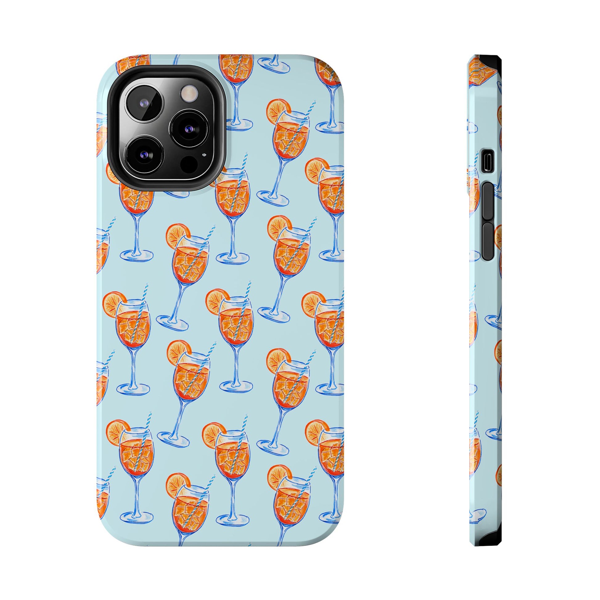 Orange & Blue Aperol Spritz Watercolor Pattern Turquoise Phone Case | Various Models iPhone 12 Pro Max