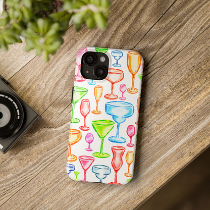 Monochromatic Margarita, Wine, Martini, and Champagne Flute Cocktail Glasses Watercolor Illustrated Tough Phone Case | Various Models Available