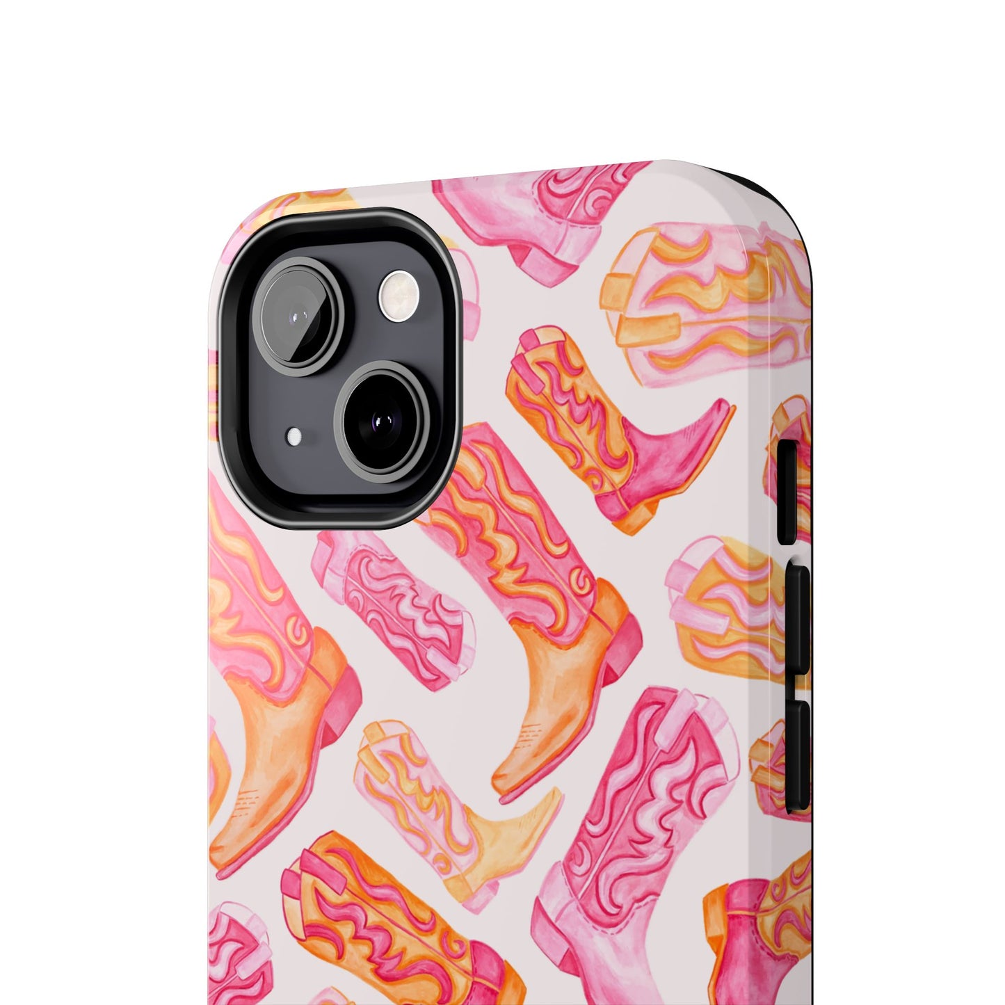Tossed Hot Pink & Orange Watercolor Cowboy Boots Tough Light Pink Phone Case | Various Models Available