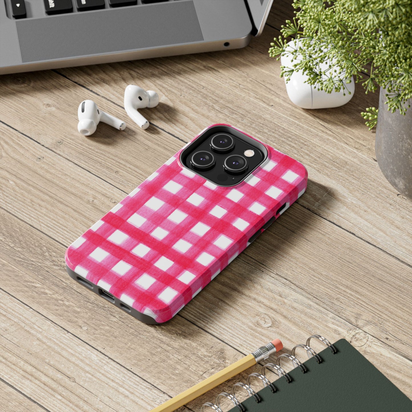 Hot Pink Gingham Watercolor Preppy Tough Phone Case | Various models