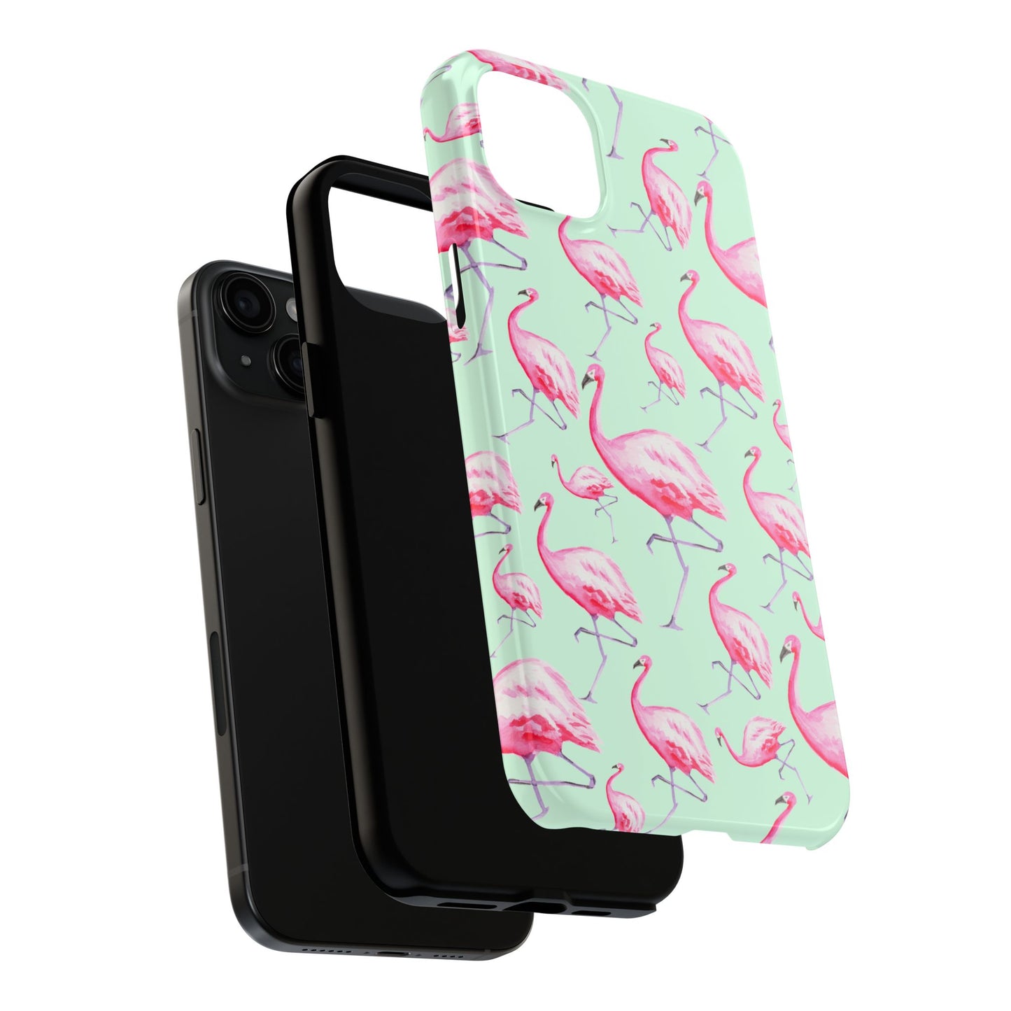Pink Flamingos Watercolor Illustrated Tossed Pattern Green Phone Case | Various Models