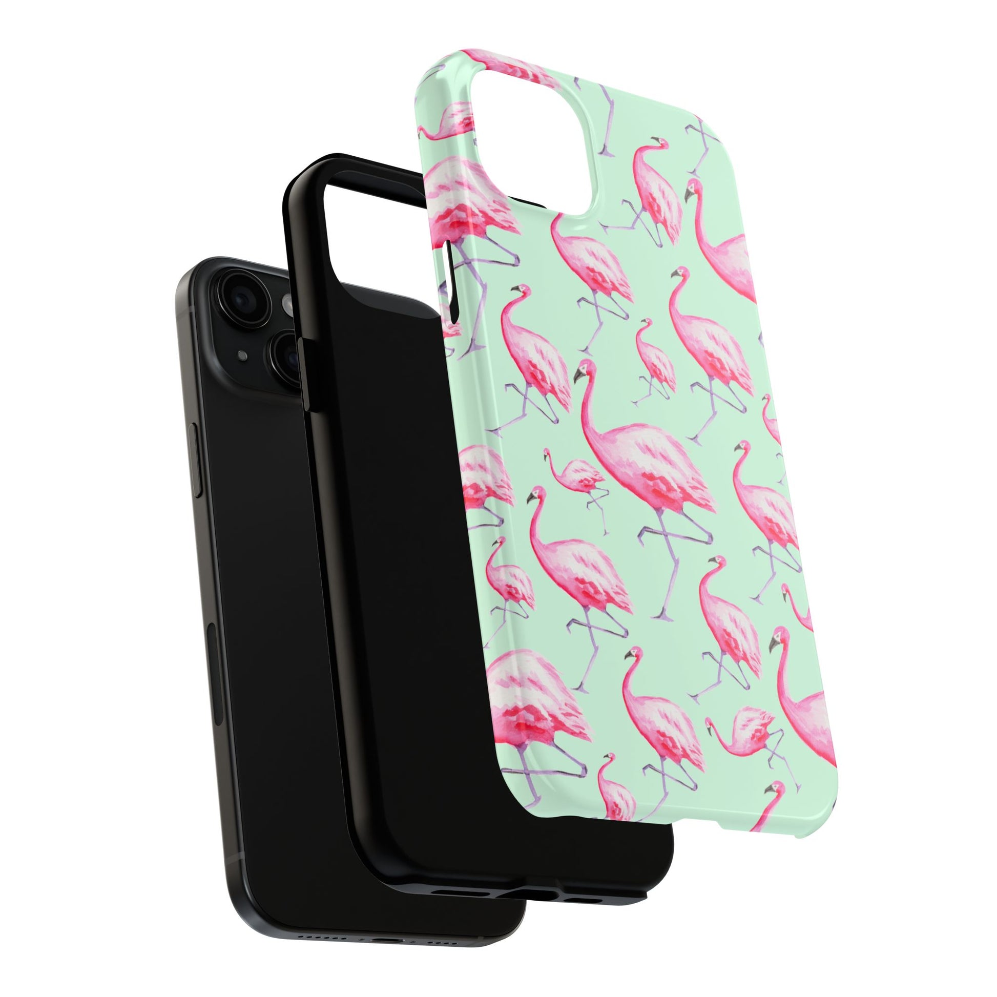 Pink Flamingos Watercolor Illustrated Tossed Pattern Green Phone Case | Various Models