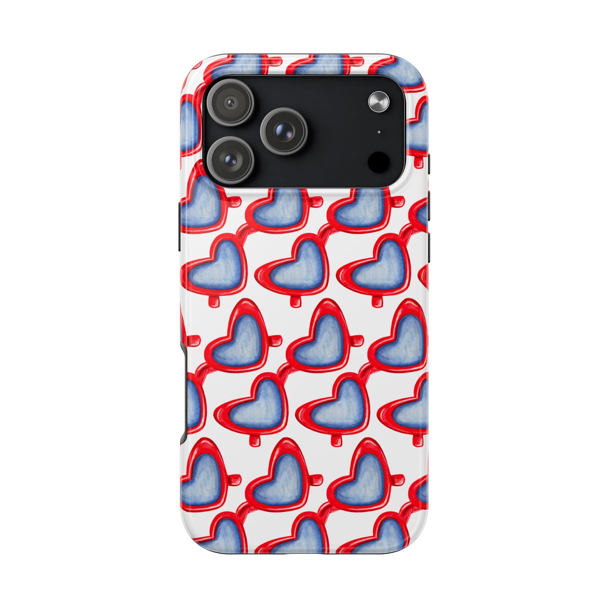 Red Heart Shaped Sunglasses Watercolor Illustrated Tough Phone Case | Various Models iPhone 17 Pro Max