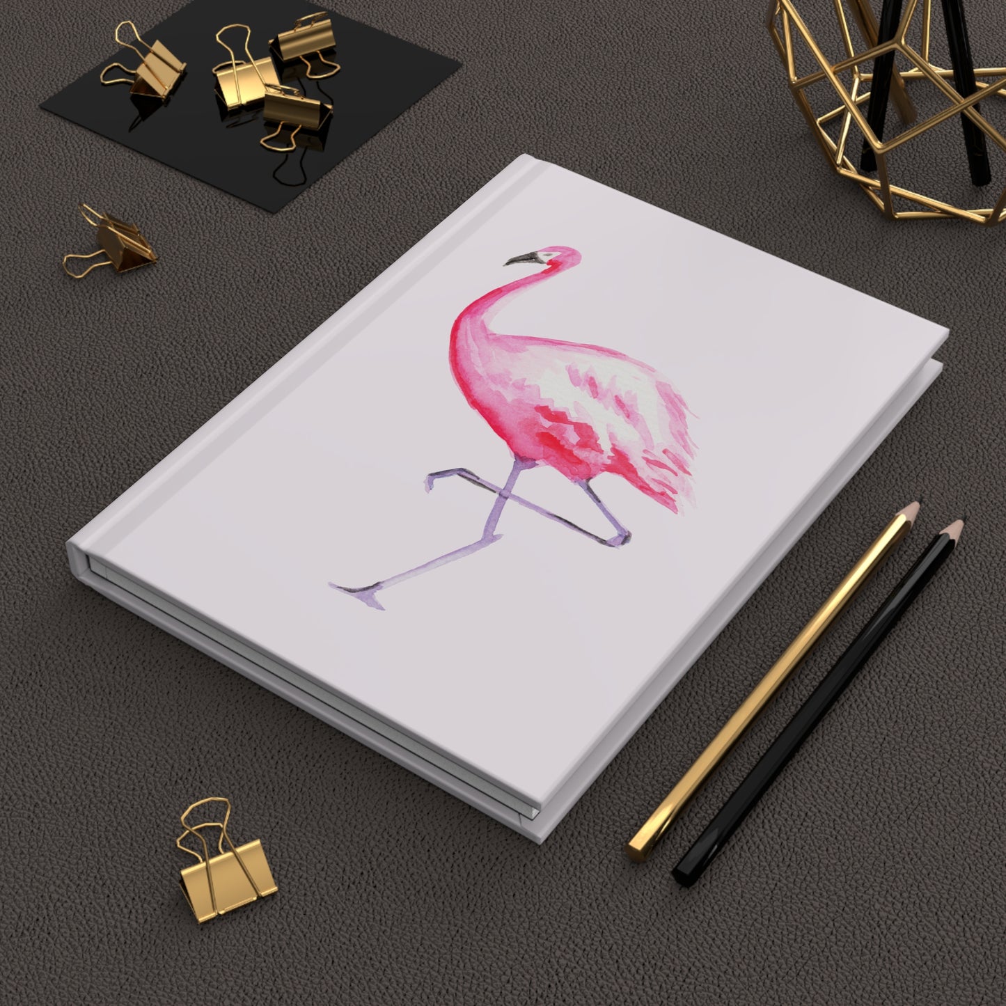 Hot Pink Flamingo Watercolor Illustrated Light Pink Hardcover Journal Matte 8"x 5.75"
