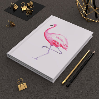 Hot Pink Flamingo Watercolor Illustrated Light Pink Hardcover Journal Matte 8"x 5.75"