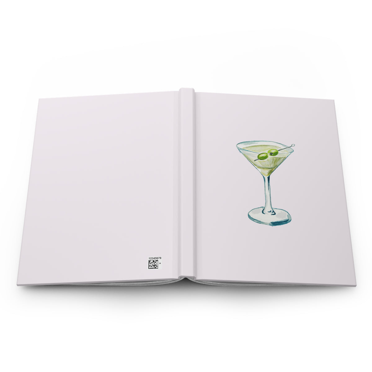 Blue Green Martini Watercolor Illustrated Light Pink Hardcover Lined Journal Matte 8"x 5.75"