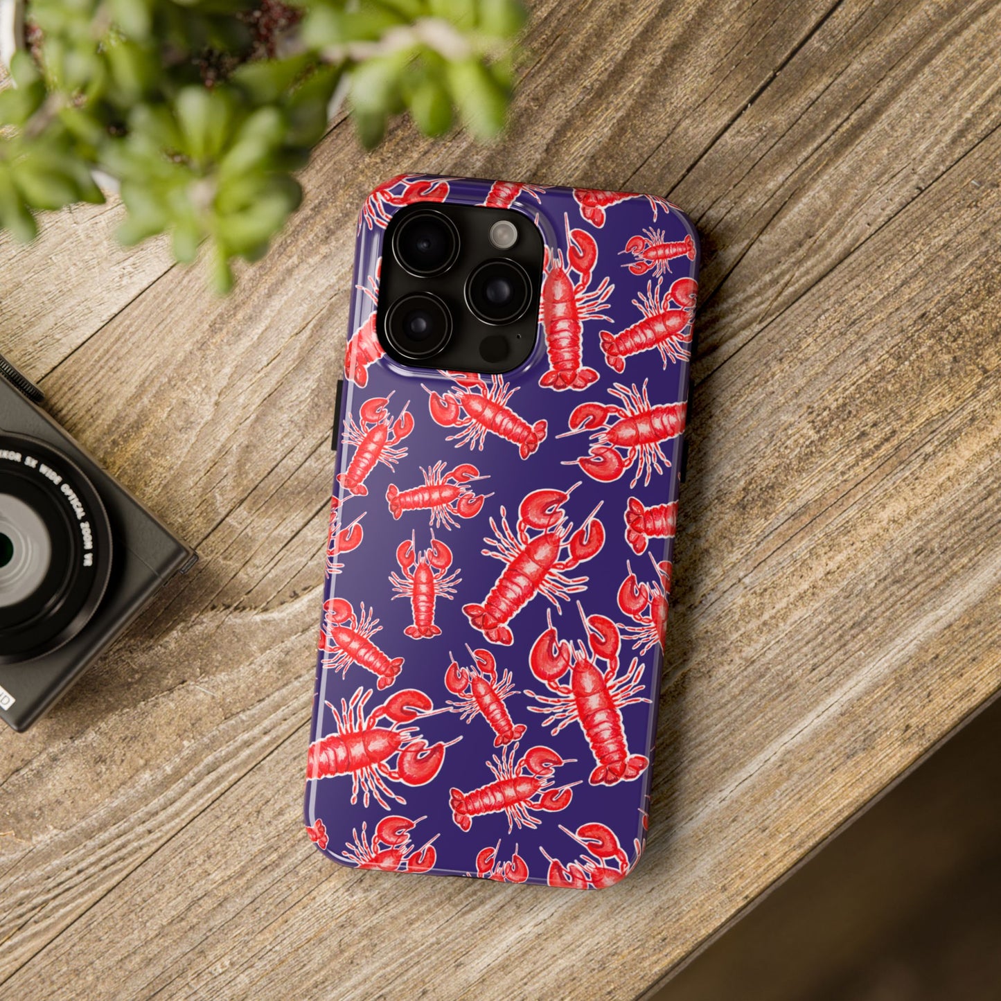 Red Lobster Watercolor Illustrated Tossed Pattern Navy Coastal Nautical Tough Phone Case | Various Models
