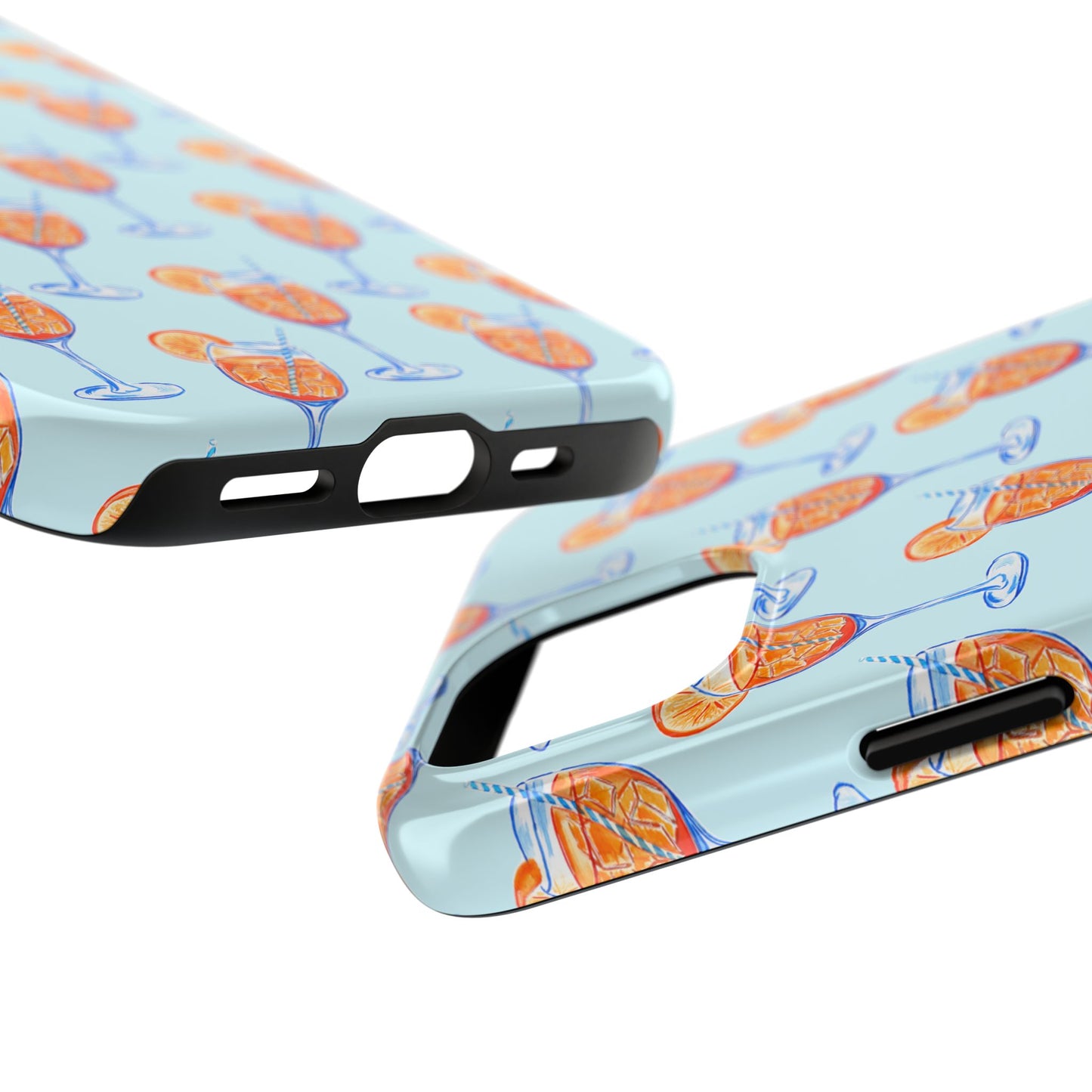 Orange & Blue Aperol Spritz Watercolor Pattern Turquoise Phone Case | Various Models