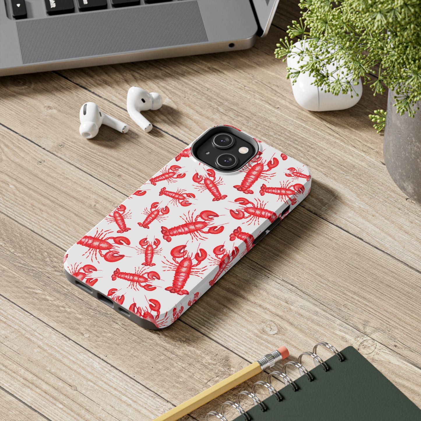 Watercolor Red Lobster Coastal Illustrated Patterned Tough Phone Case | Various Models