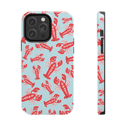 Red Lobster Watercolor Illustrated Tossed Pattern Light Blue Tough Phone Case | Various Models