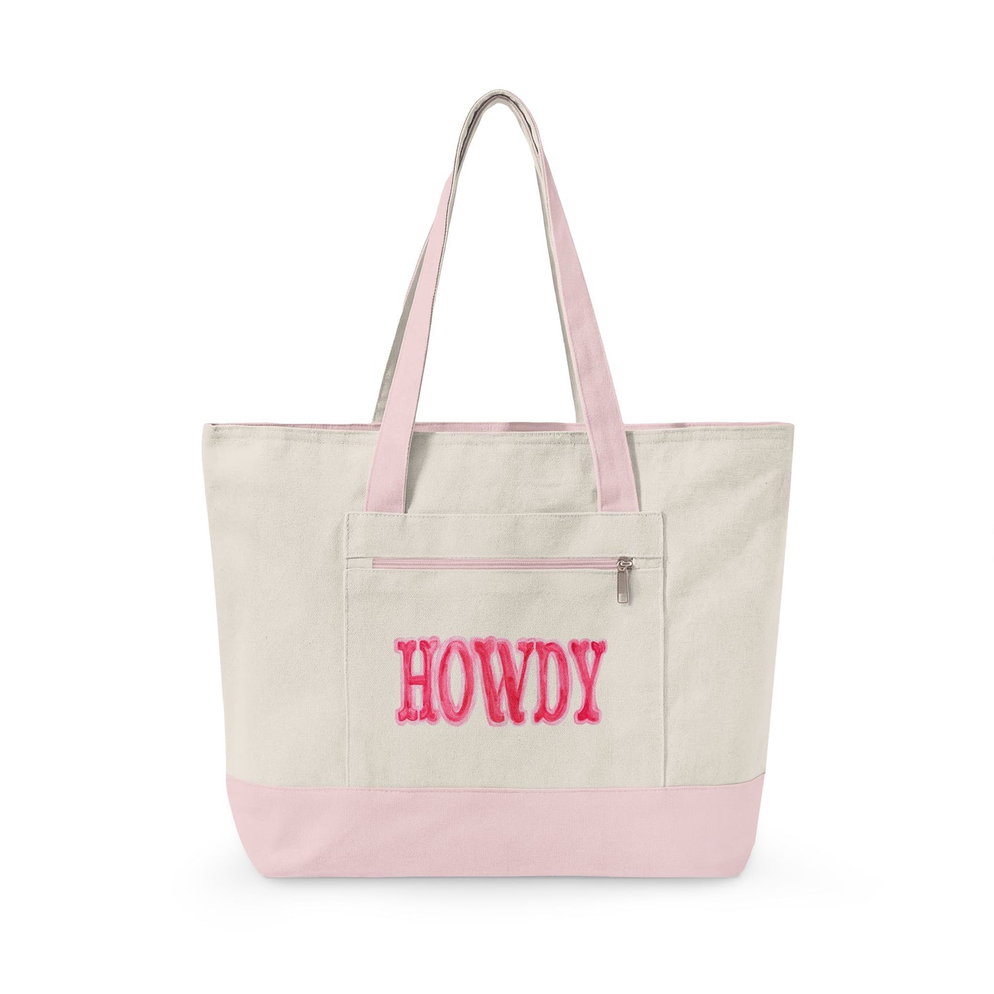 Hot Pink Howdy Watercolor Printed Zippered Canvas Tote 18" x 14" | Various Colors