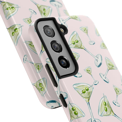 Watercolor Blue and Green Martinis Tossed Illustrated Pattern Blush Pink Tough Phone Case | Various Models