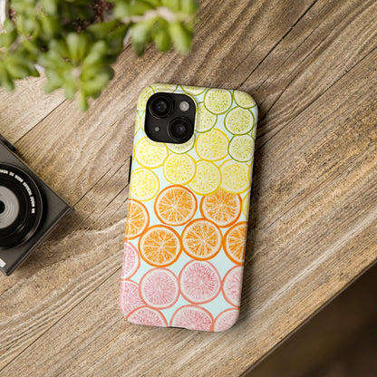 Ombré Citrus Grapefruit, Oranges, Lemons, & Limes Watercolor Illustrated Light Blue Tough Phone Case | Various Models Available