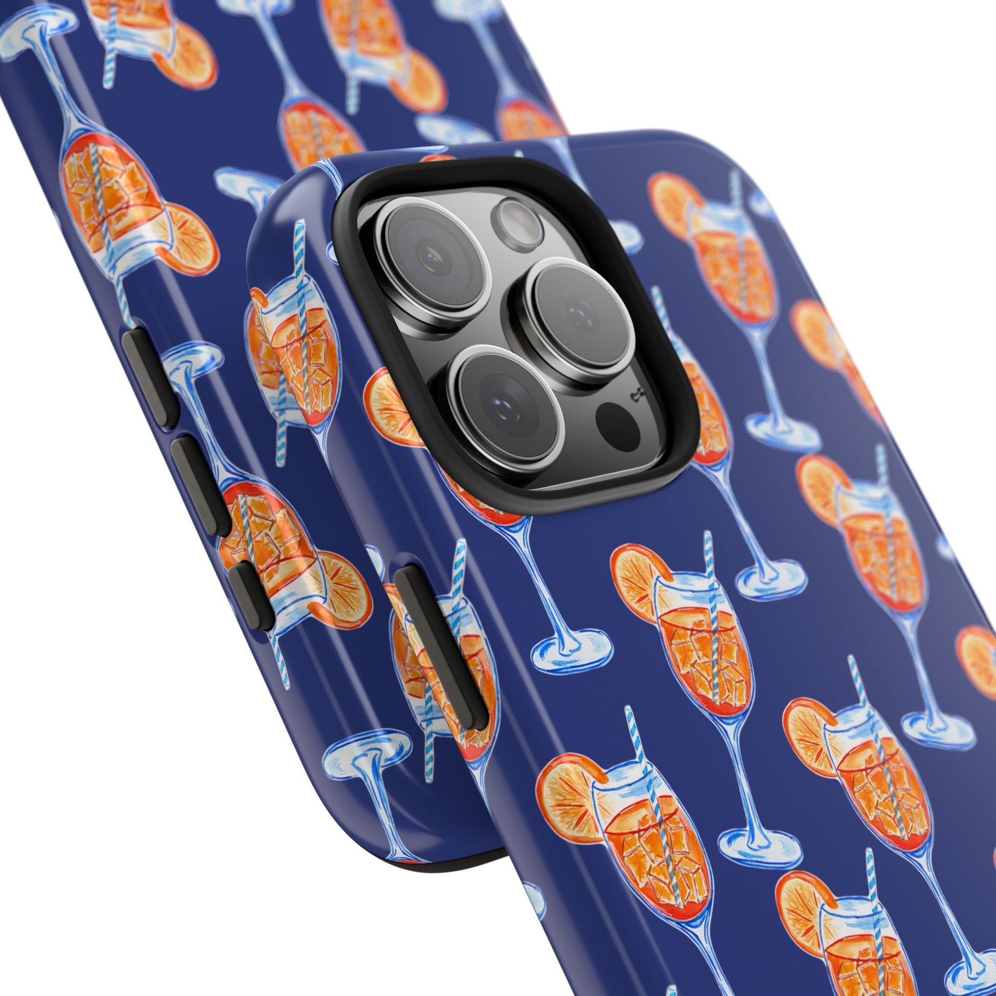 Orange & Blue Aperol Spritz Watercolor Pattern Navy Tough Case | Various Models