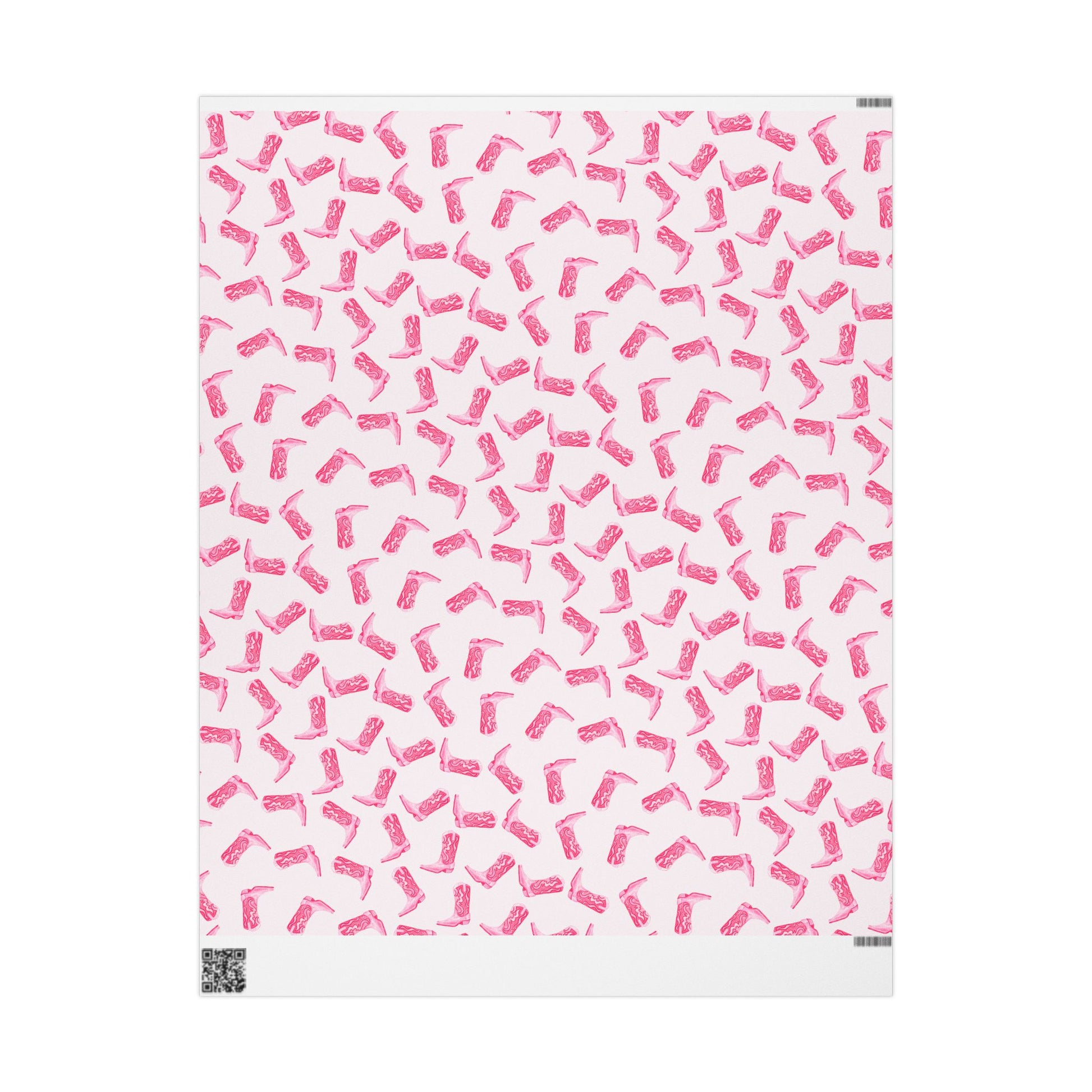 Gift Wrap | Watercolor Hot Pink Cowboy Boots Tossed Pattern | Matte or Glossy 30" x 36" Matte
