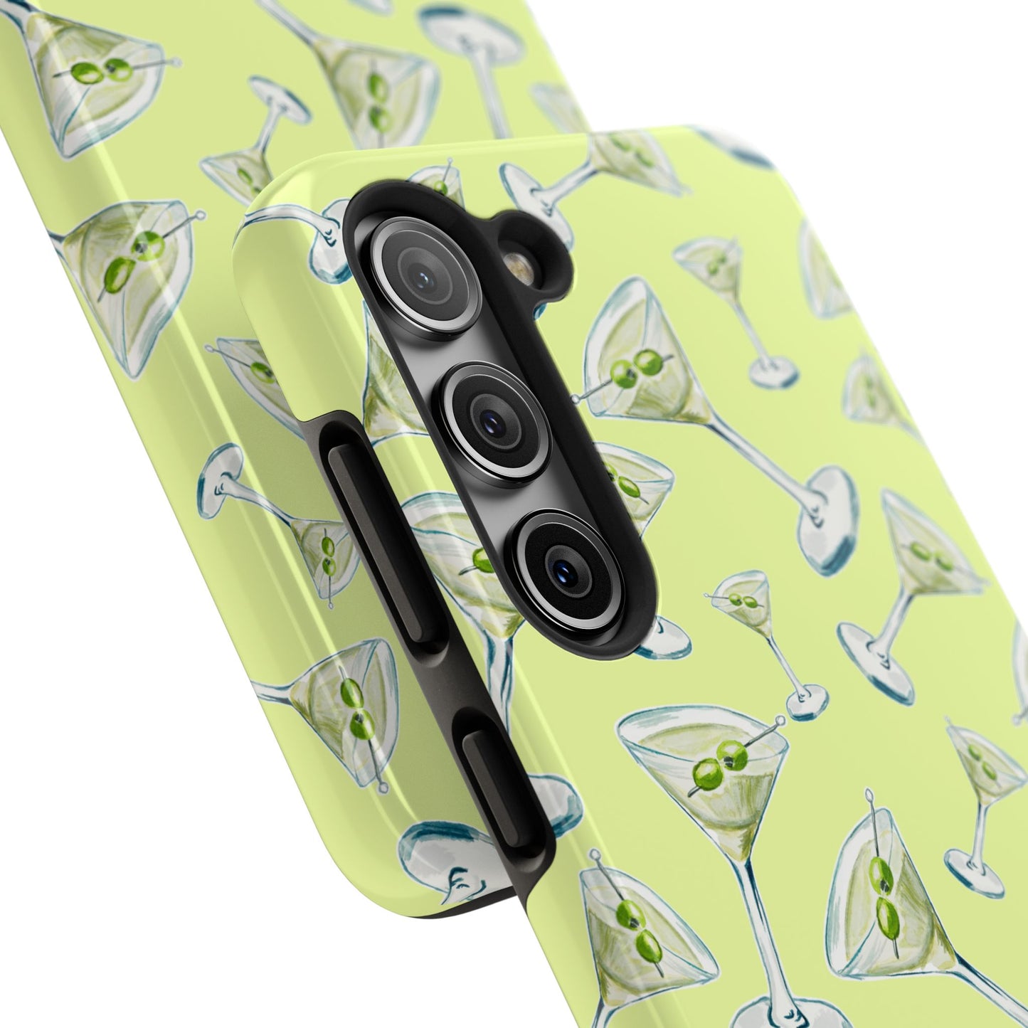 Watercolor Blue and Green Martinis Tossed Illustrated Pattern Yellow Tough Phone Case | Various Models