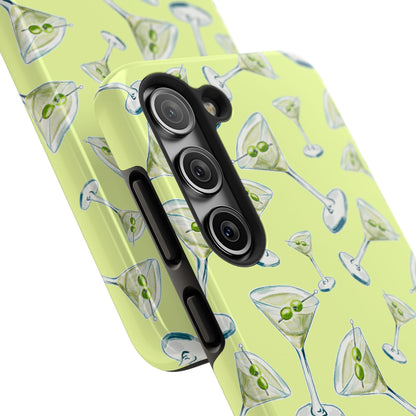 Watercolor Blue and Green Martinis Tossed Illustrated Pattern Yellow Tough Phone Case | Various Models