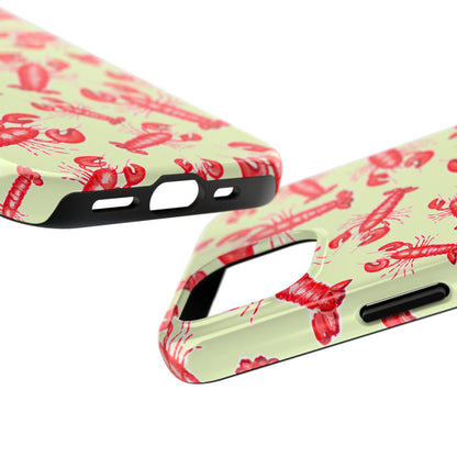 Red Lobster Watercolor Illustrated Tossed Pattern Light Yellow Tough Phone Case | Various Models