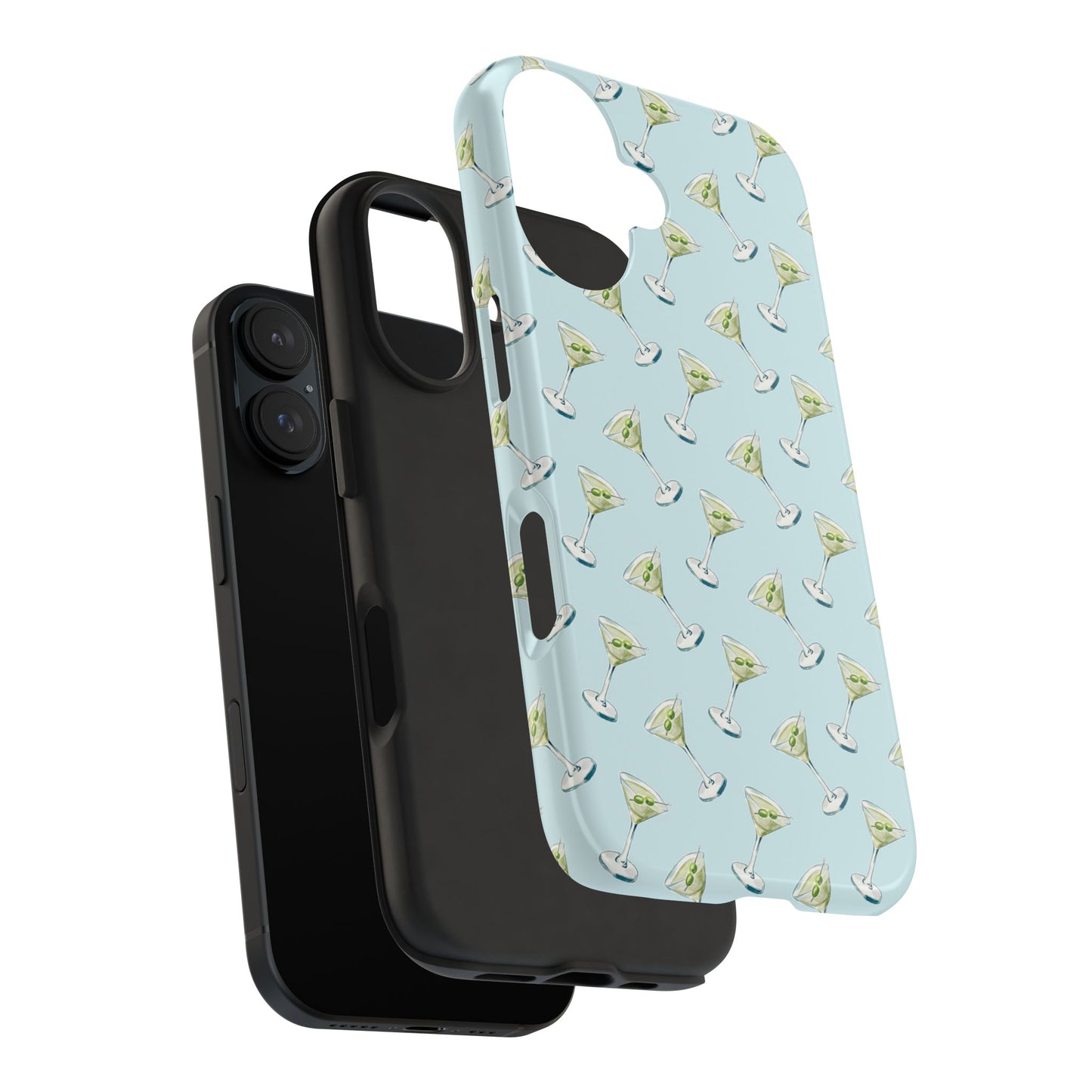 Blue Mini Martini Watercolor Illustrated Tossed Pattern Tough Phone Case | Various Models Available