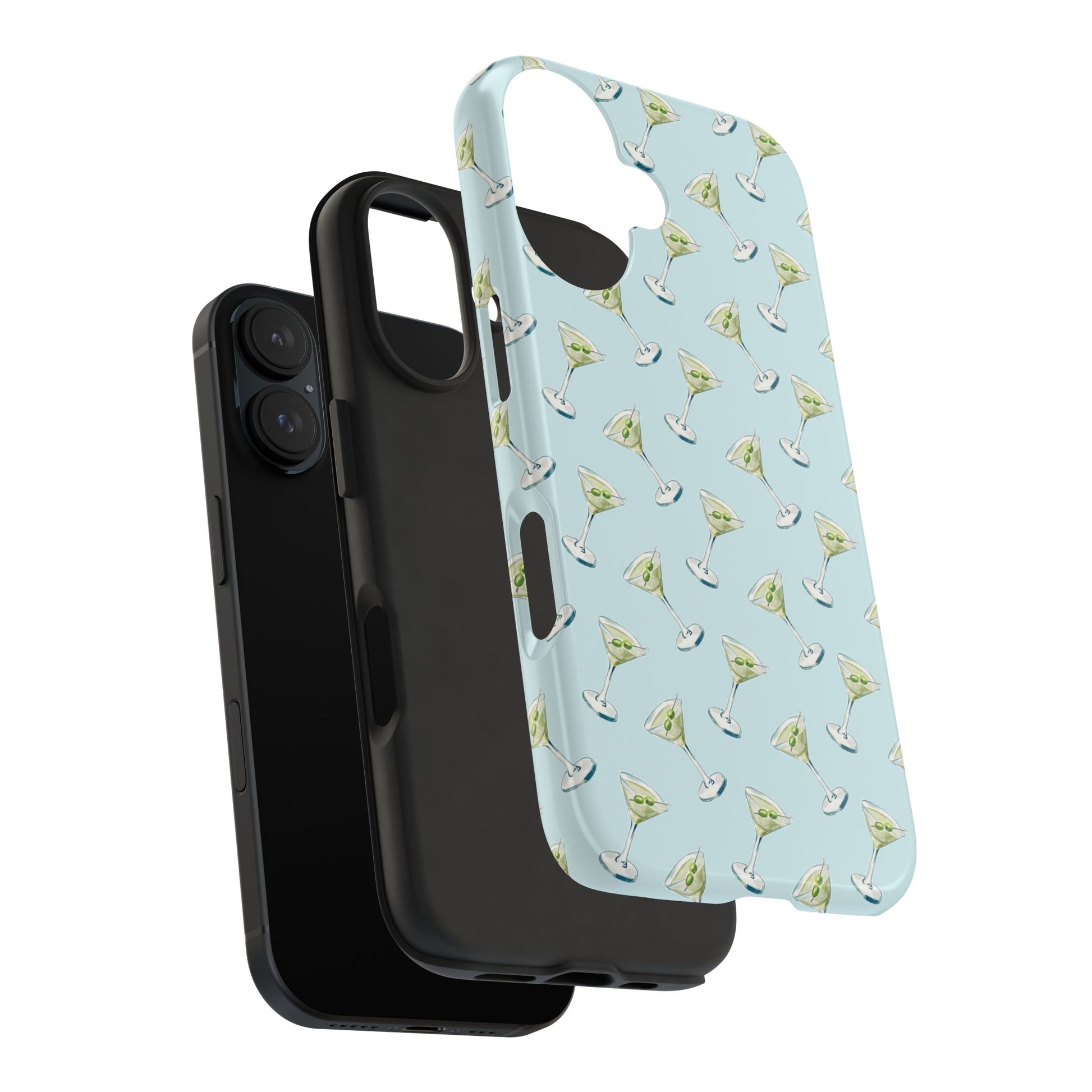 Blue Mini Martini Watercolor Illustrated Tossed Pattern Tough Phone Case | Various Models Available