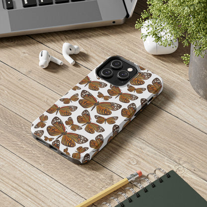 Black & Orange Butterfly Watercolor Illustrated Tossed Pattern Tough Phone Case | Various Models