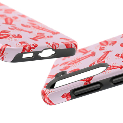 Red Lobster Watercolor Illustrated Tossed Pattern Light Pink Coastal Nautical Tough Phone Case | Various Models