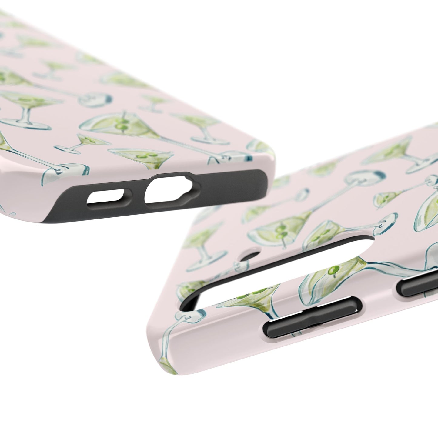 Watercolor Blue and Green Martinis Tossed Illustrated Pattern Blush Pink Tough Phone Case | Various Models