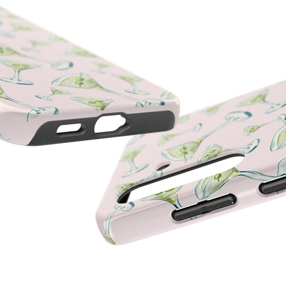 Watercolor Blue and Green Martinis Tossed Illustrated Pattern Blush Pink Tough Phone Case | Various Models