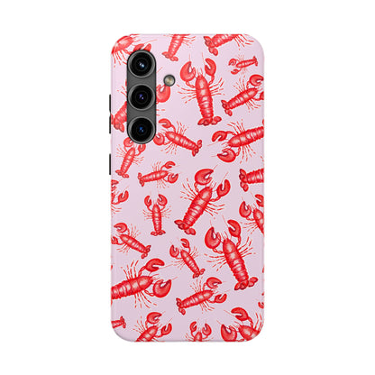 Red Lobster Watercolor Illustrated Tossed Pattern Light Pink Coastal Nautical Tough Phone Case | Various Models
