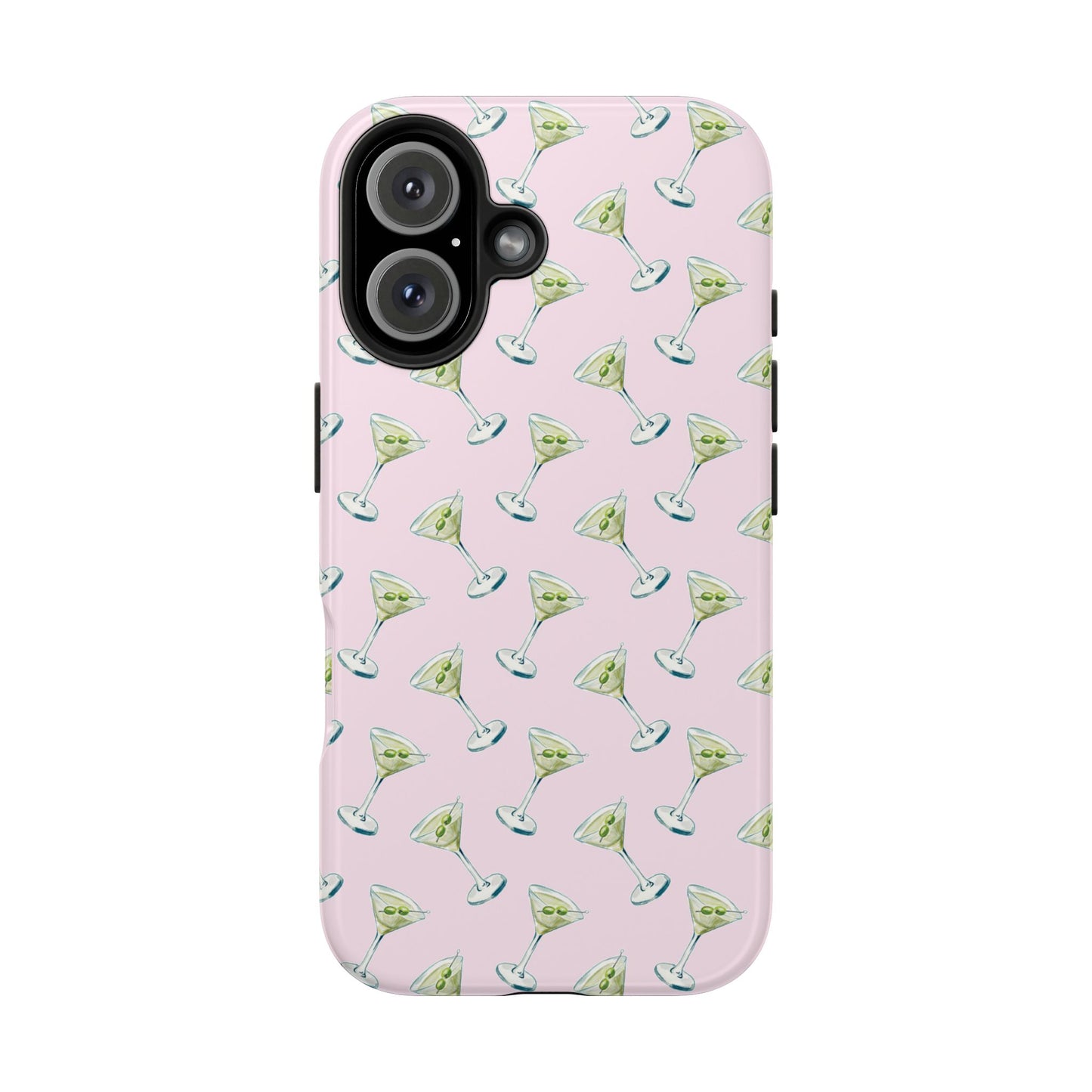 Light Pink Mini Martini Watercolor Illustrated Tossed Pattern Tough Phone Case | Various Models Available iPhone 16