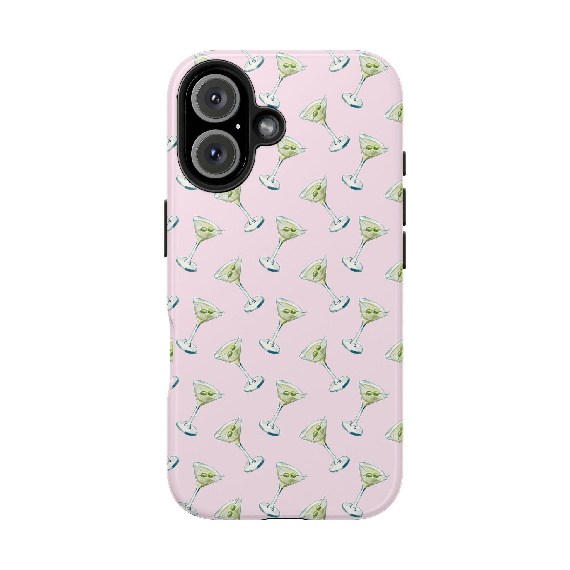 Light Pink Mini Martini Watercolor Illustrated Tossed Pattern Tough Phone Case | Various Models Available iPhone 16