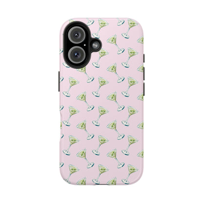 Light Pink Mini Martini Watercolor Illustrated Tossed Pattern Tough Phone Case | Various Models Available iPhone 16