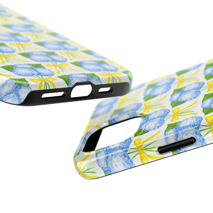 Blue Hydrangea Bouquets with Yellow Bow Ribbon Watercolor Illustrated Patterned Tough Phone Case | Various Models