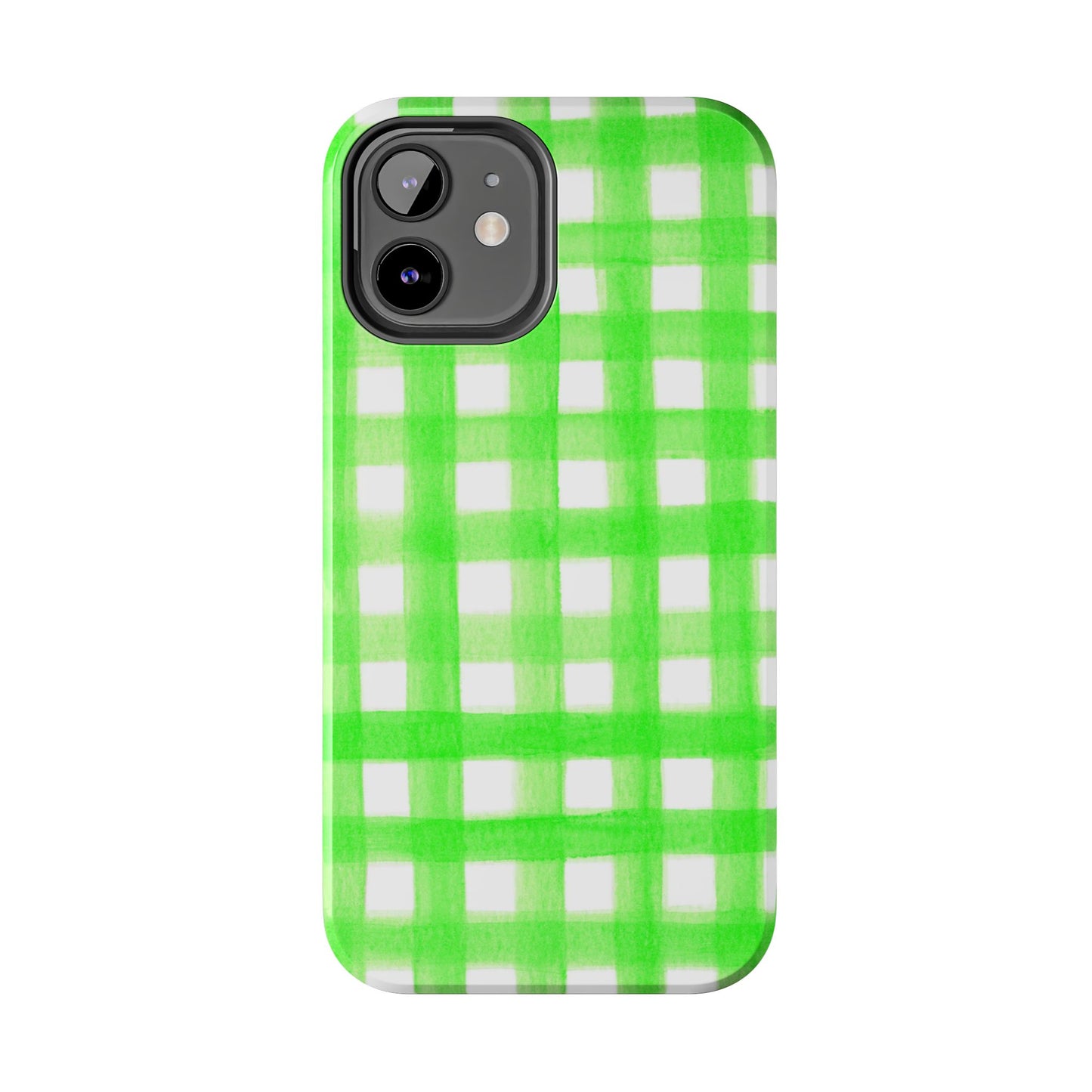 Lime Green Gingham Watercolor Illustrated Tough Phone Case | Various Models Available