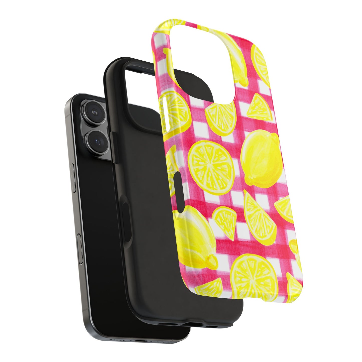 Yellow Lemons & Hot Pink Gingham Watercolor Illustrated Tough Phone Case | Various Models Available