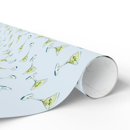 Gift Wrap| Mini Pale Blue Watercolor Martini Tossed Pattern | Matte or Glossy